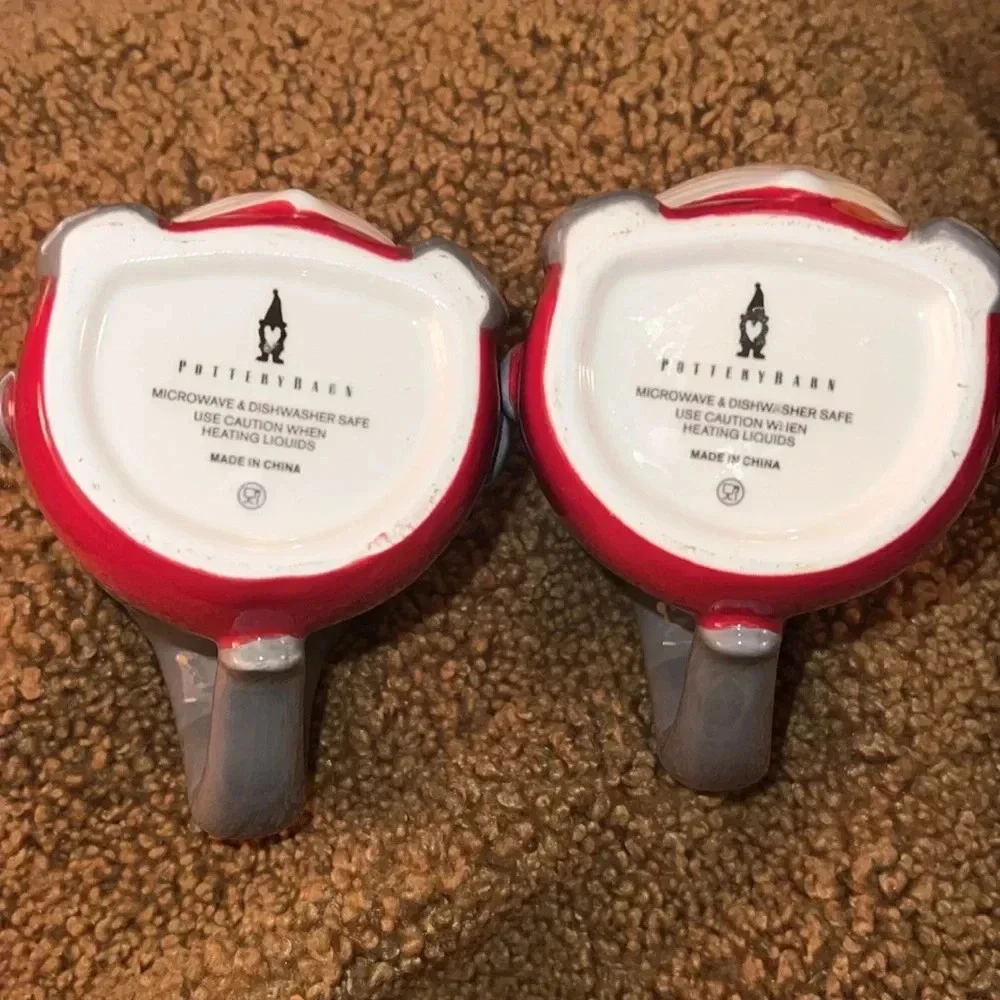 Pottery Barn Gnome Shaped Ceramic Mugs Set of 2 Coffee Tea Mugs Cups RARE FIND!!